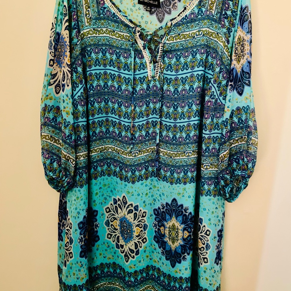 My Michelle Blue 3/4 Sleeve Tie Front Coverup